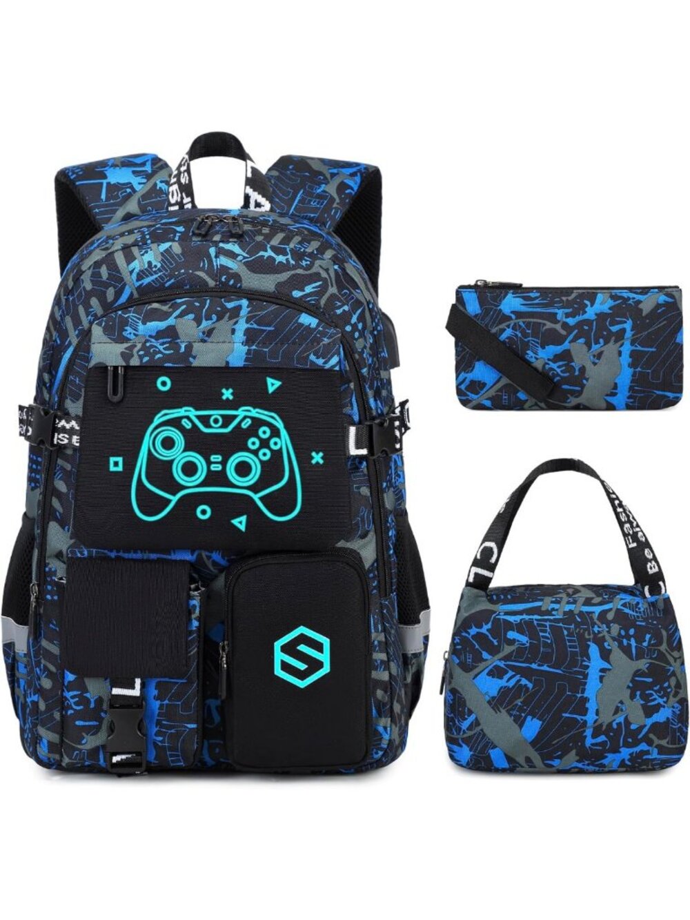 Cool Luminous Boys Backpack Set with Lunch Bag - Stylish Kids School Bag